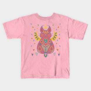 Cute Kawaii Pink Cat Angel and Hearts Kids T-Shirt